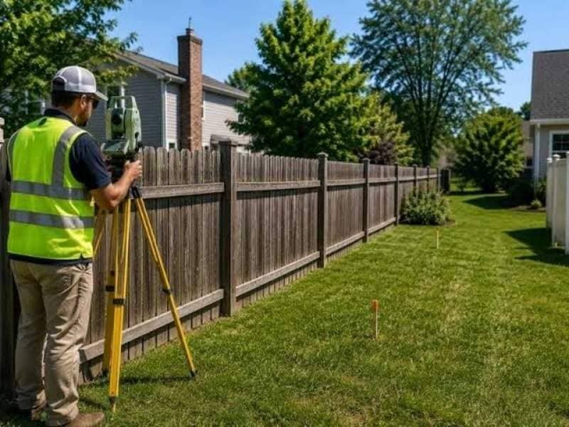 Licensed surveyor helping homeowners find property lines after a neighbor's fence crosses the property boundary.
